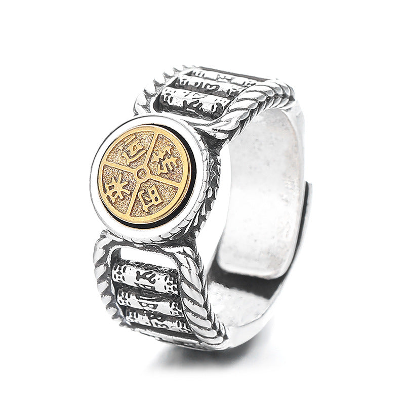 Buddha Stones Tibetan Om Mani Padme Hum Carved Design Copper Coin Purity Rotatable Ring - image 4