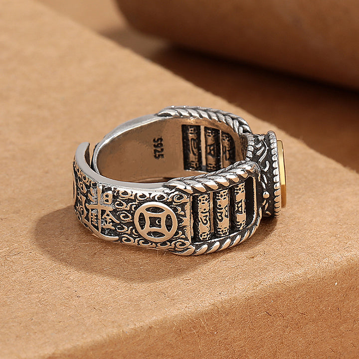 Buddha Stones Tibetan Om Mani Padme Hum Carved Design Copper Coin Purity Rotatable Ring - image 2