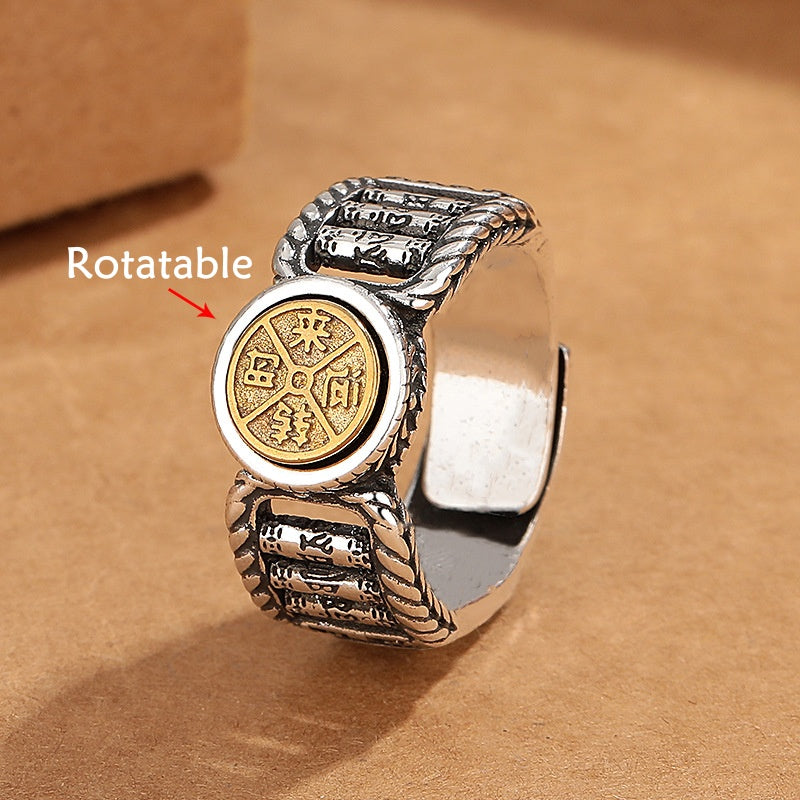 Buddha Stones Tibetan Om Mani Padme Hum Carved Design Copper Coin Purity Rotatable Ring - Om Mani Padme Hum(Love♥Focus) - image 0