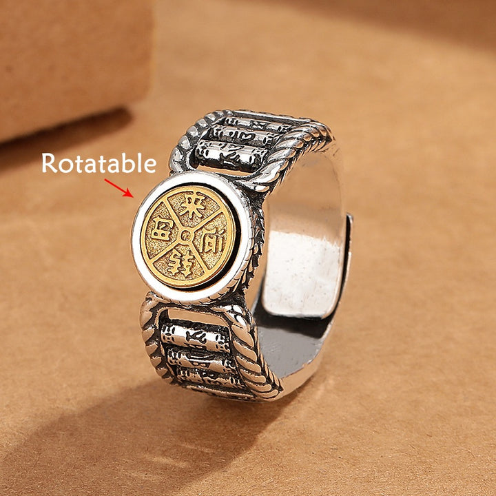 Buddha Stones Tibetan Om Mani Padme Hum Carved Design Copper Coin Purity Rotatable Ring - Om Mani Padme Hum(Love♥Focus) - image 0