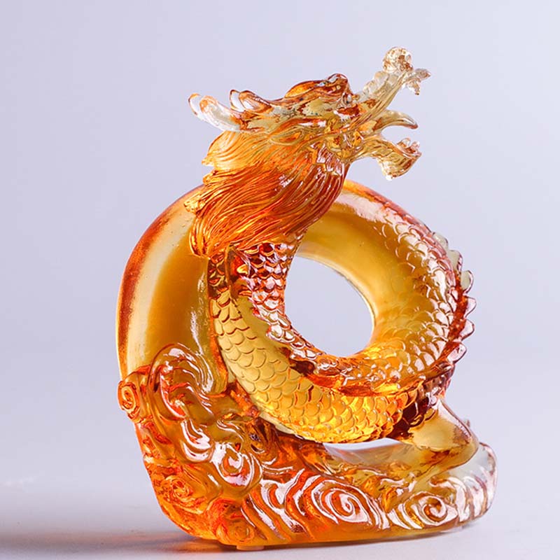 Buddha Stones Year of the Dragon Handmade Chinese Zodiac Yellow Dragon Liuli Crystal Art Piece Protection Home Office Decoration - image 2