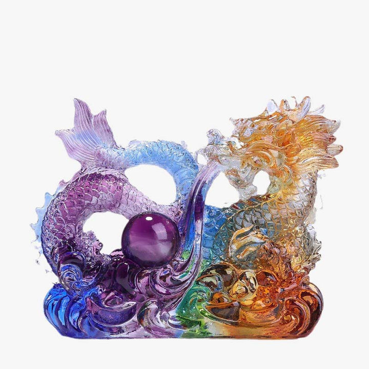 Buddha Stones Year of the Dragon Handmade Dragon Playing With Pearl Ingot Liuli Crystal Art Piece Protection Home Office Decoration - image 5