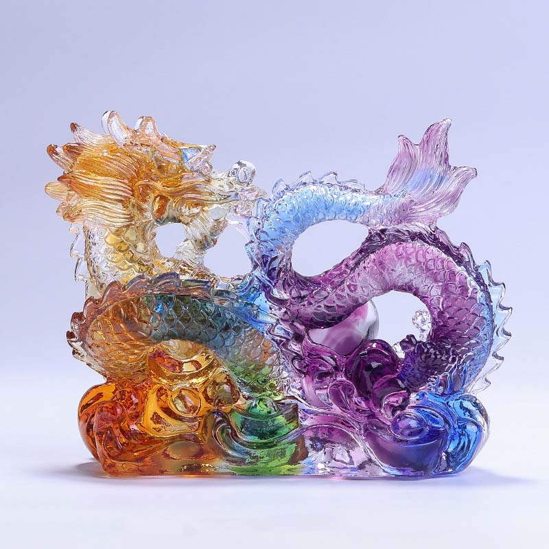 Buddha Stones Year of the Dragon Handmade Dragon Playing With Pearl Ingot Liuli Crystal Art Piece Protection Home Office Decoration - image 1