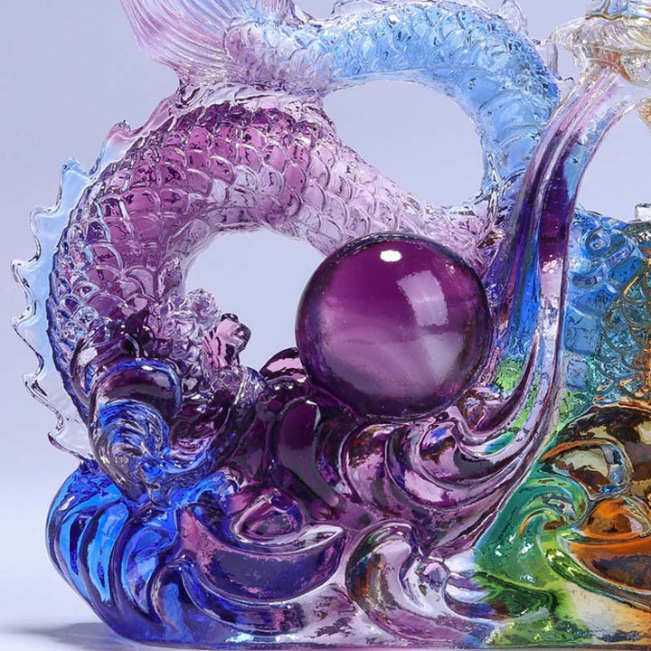 Buddha Stones Year of the Dragon Handmade Dragon Playing With Pearl Ingot Liuli Crystal Art Piece Protection Home Office Decoration - image 3
