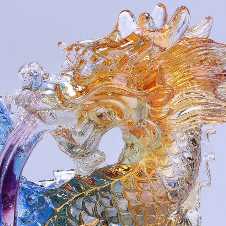 Buddha Stones Year of the Dragon Handmade Dragon Playing With Pearl Ingot Liuli Crystal Art Piece Protection Home Office Decoration - image 4