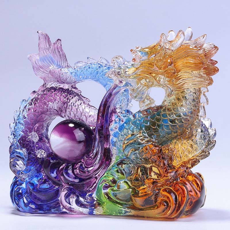 Buddha Stones Year of the Dragon Handmade Dragon Playing With Pearl Ingot Liuli Crystal Art Piece Protection Home Office Decoration - image 2