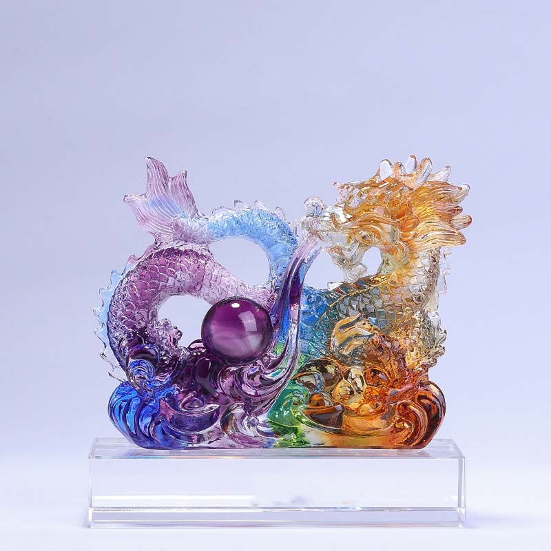 Buddha Stones Year of the Dragon Handmade Dragon Playing With Pearl Ingot Liuli Crystal Art Piece Protection Home Office Decoration - image 8