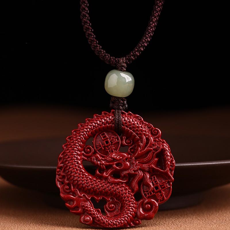 Buddha Stones Year Of The Dragon Natural Cinnabar Hetian Jade Bead Copper Coin Attract Wealth Strength Necklace Pendant - image 8
