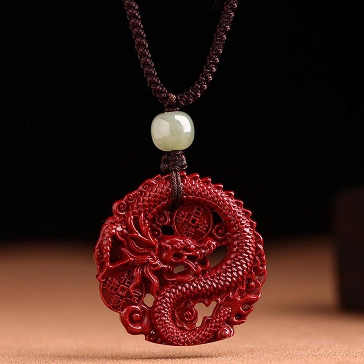 Buddha Stones Year Of The Dragon Natural Cinnabar Hetian Jade Bead Copper Coin Attract Wealth Strength Necklace Pendant - image 12