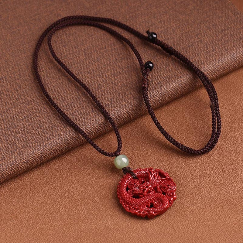 Buddha Stones Year Of The Dragon Natural Cinnabar Hetian Jade Bead Copper Coin Attract Wealth Strength Necklace Pendant - image 11