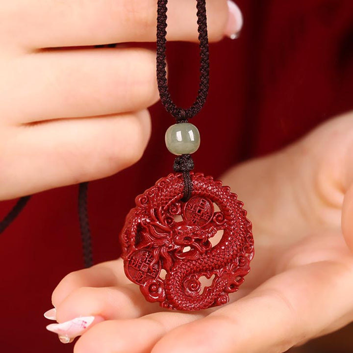 Buddha Stones Year Of The Dragon Natural Cinnabar Hetian Jade Bead Copper Coin Attract Wealth Strength Necklace Pendant - image 9