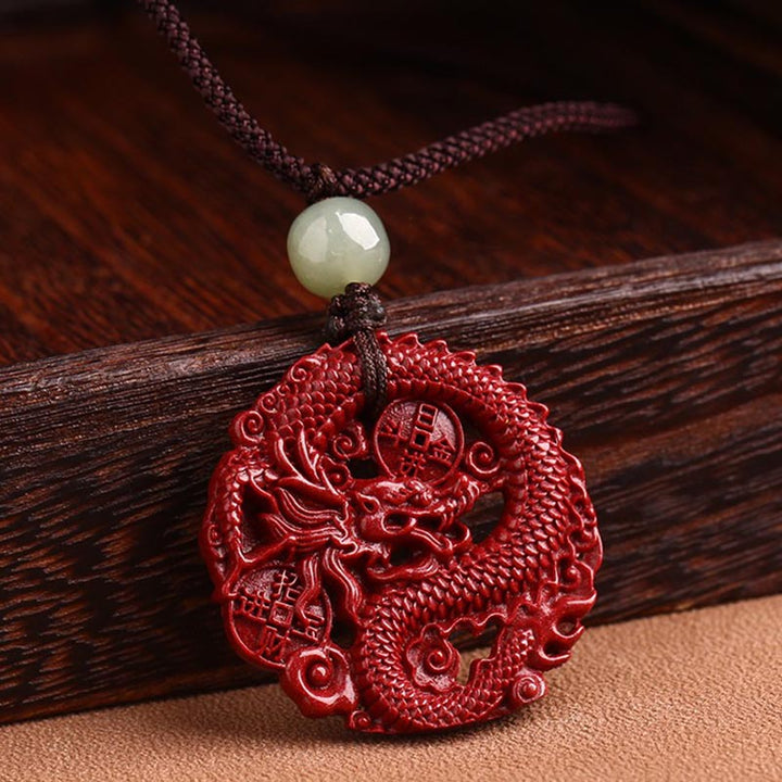 Buddha Stones Year Of The Dragon Natural Cinnabar Hetian Jade Bead Copper Coin Attract Wealth Strength Necklace Pendant - image 7