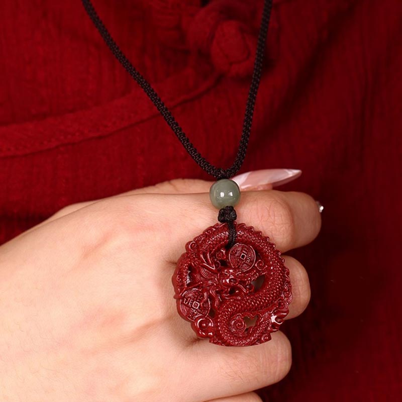 Buddha Stones Year Of The Dragon Natural Cinnabar Hetian Jade Bead Copper Coin Attract Wealth Strength Necklace Pendant - image 10