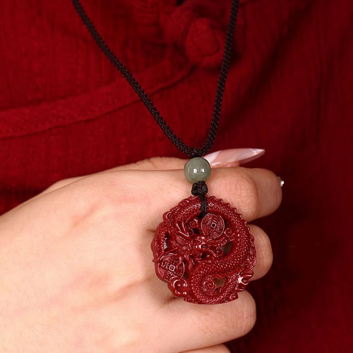 Buddha Stones Year Of The Dragon Natural Cinnabar Hetian Jade Bead Copper Coin Attract Wealth Strength Necklace Pendant - image 10