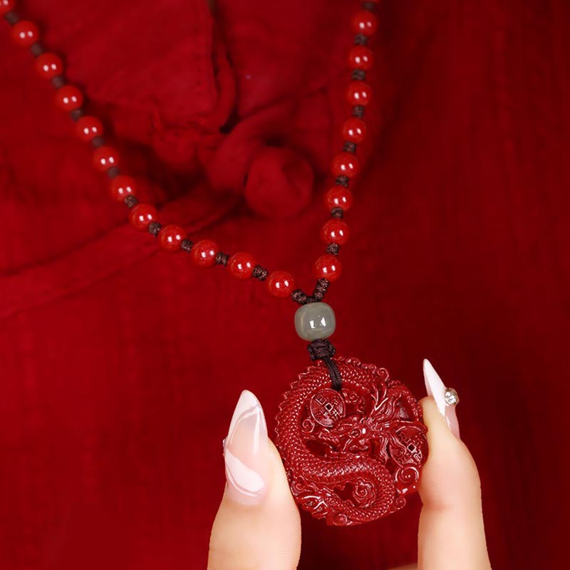 Buddha Stones Year Of The Dragon Natural Cinnabar Hetian Jade Bead Copper Coin Attract Wealth Strength Necklace Pendant - image 3