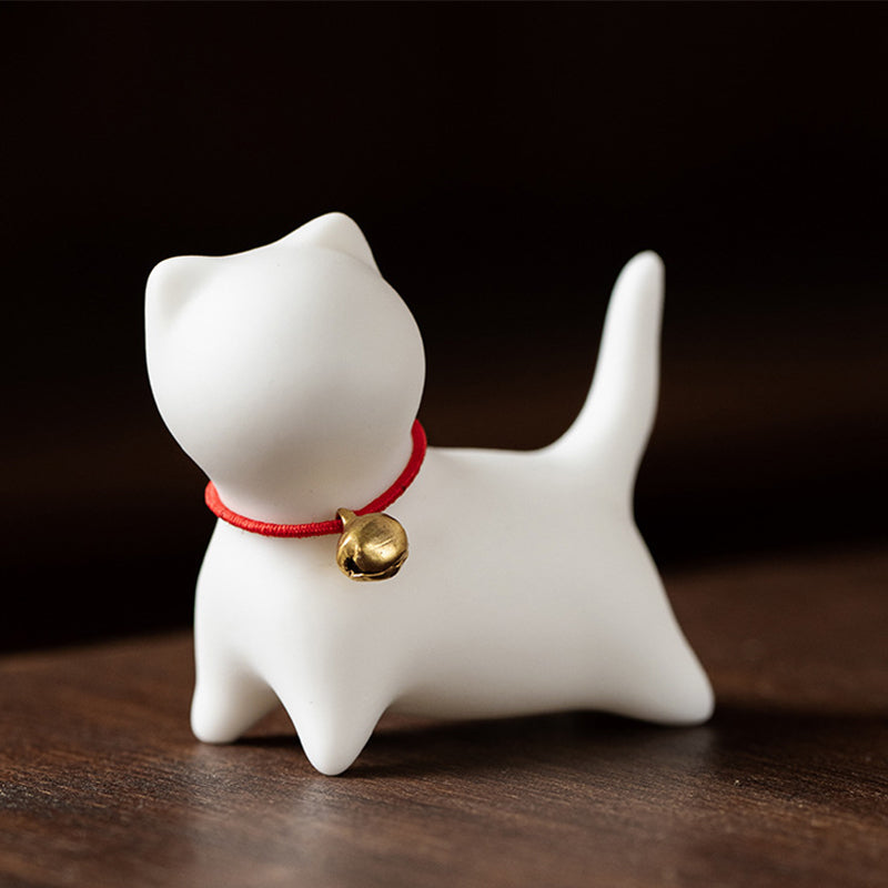 Buddha Stones Mini Small Cute Cat Tea Pet Ceramic Home Desk Figurine Decoration - Standing Cat 5*2.5*4.5cm - White - image 4
