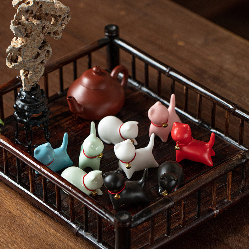 Buddha Stones Mini Small Cute Cat Tea Pet Ceramic Home Desk Figurine Decoration - image 1