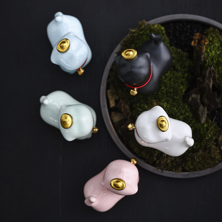 Buddha Stones Mini Lucky Cat Ingot Tea Pet Ceramic Home Desk Figurine Decoration - image 16
