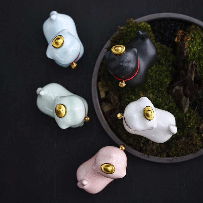 Buddha Stones Mini Lucky Cat Ingot Tea Pet Ceramic Home Desk Figurine Decoration - image 16