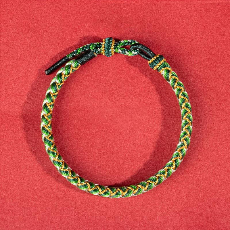 Buddha Stones Handmade Year Of The Dragon Scale Protection Rope Bracelet - Green Gold Bracelet (Wrist Circumference 14-16cm) - image 8