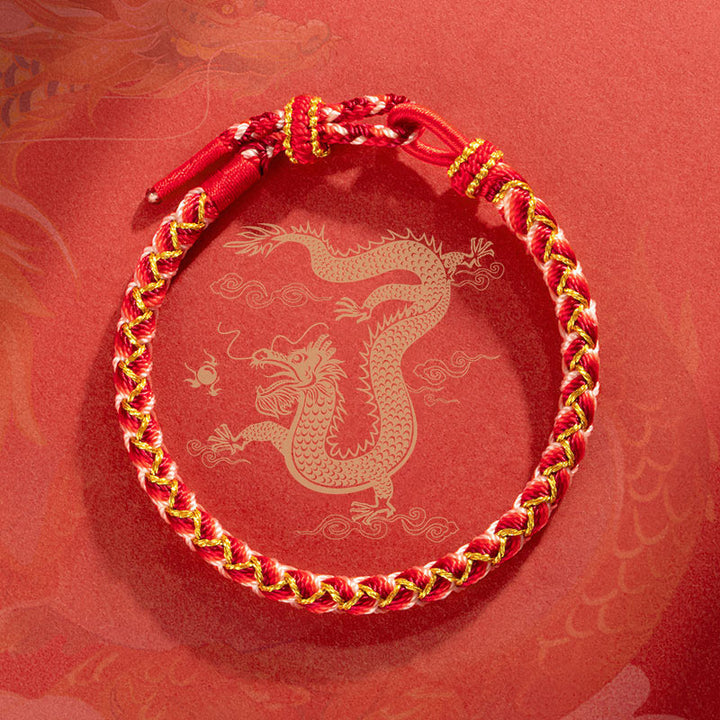 Buddha Stones Handmade Year Of The Dragon Scale Protection Rope Bracelet - Red Gold Bracelet (Wrist Circumference 14-16cm) - image 0