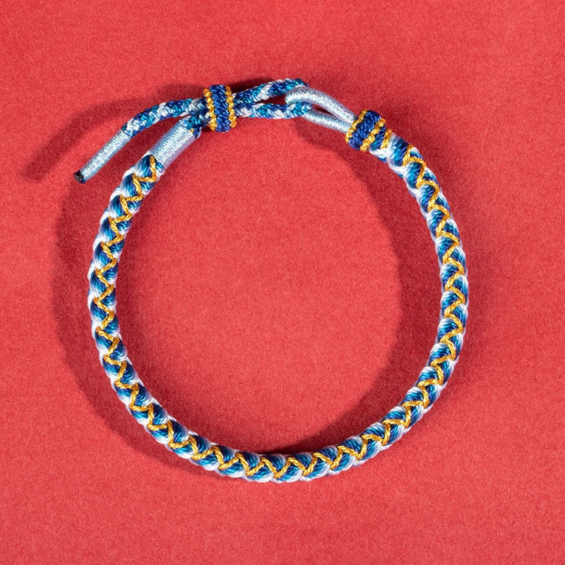 Buddha Stones Handmade Year Of The Dragon Scale Protection Rope Bracelet - Blue Gold Bracelet (Wrist Circumference 14-16cm) - image 9