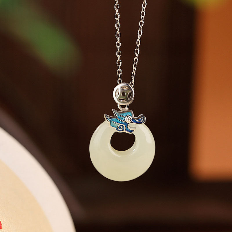 Buddha Stones 925 Sterling Silver Plated Gold Year of the Dragon Hetian Jade Peace Buckle Copper Coin Abundance Necklace Pendant - Dragon&Silver Chain - image 7