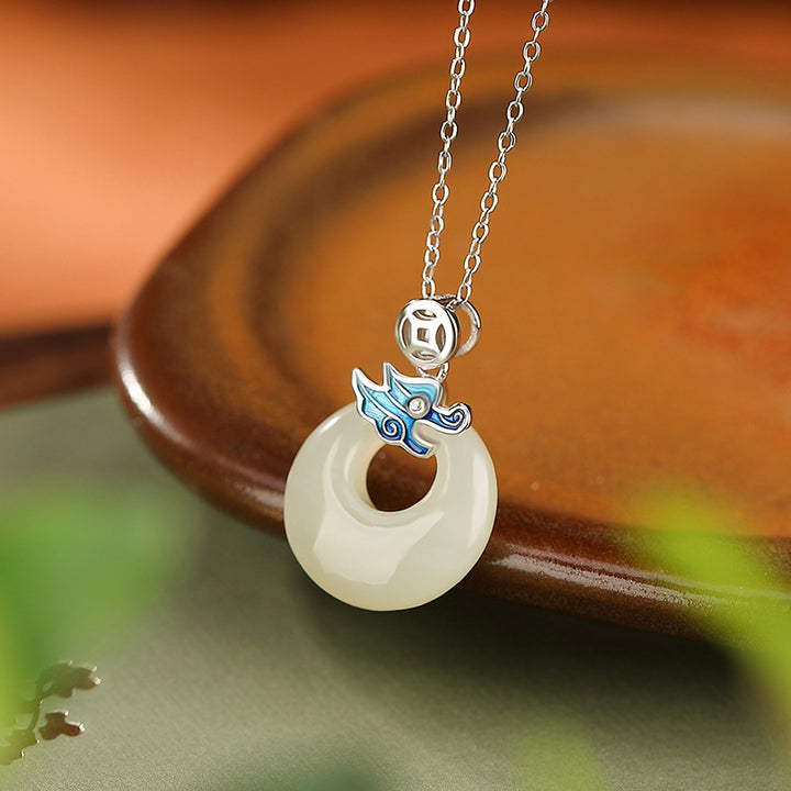 Buddha Stones 925 Sterling Silver Plated Gold Year of the Dragon Hetian Jade Peace Buckle Copper Coin Abundance Necklace Pendant - image 8