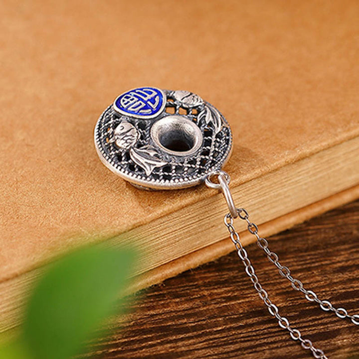 Buddha Stones 999 Sterling Silver Koi Fish Fu Character Lotus Peace Buckle Wealth Necklace Pendant - image 3