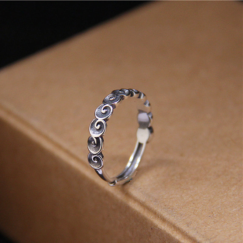 Buddha Stones 925 Sterling Silver Auspicious Clouds Engraved Ring - image 3