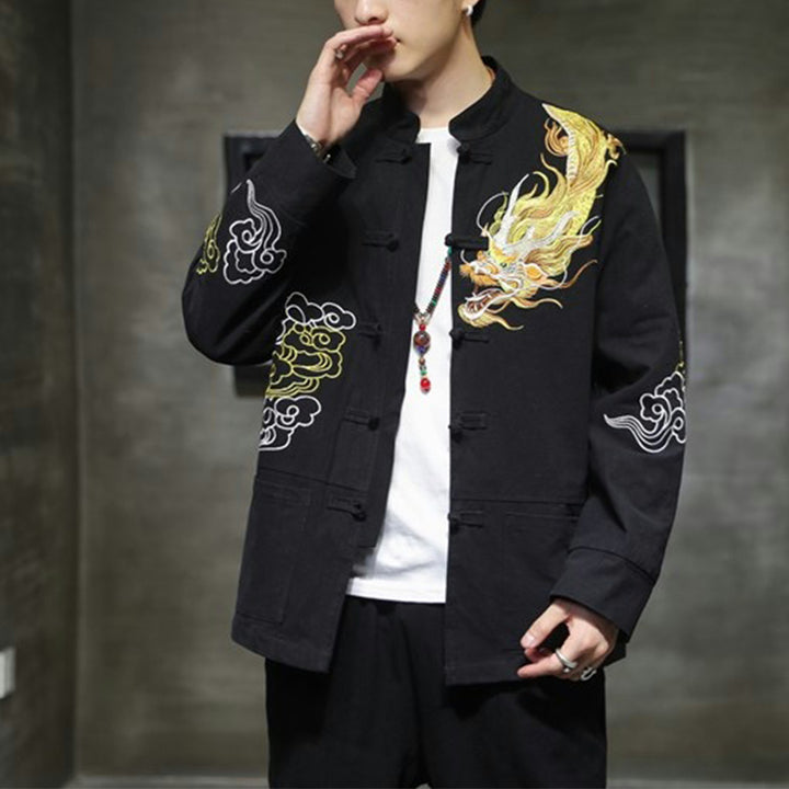 Buddha Stones Dragon Auspicious Cloud Embroidery Clothing Chinese Tang Suit Jacket Men Clothing - image 12