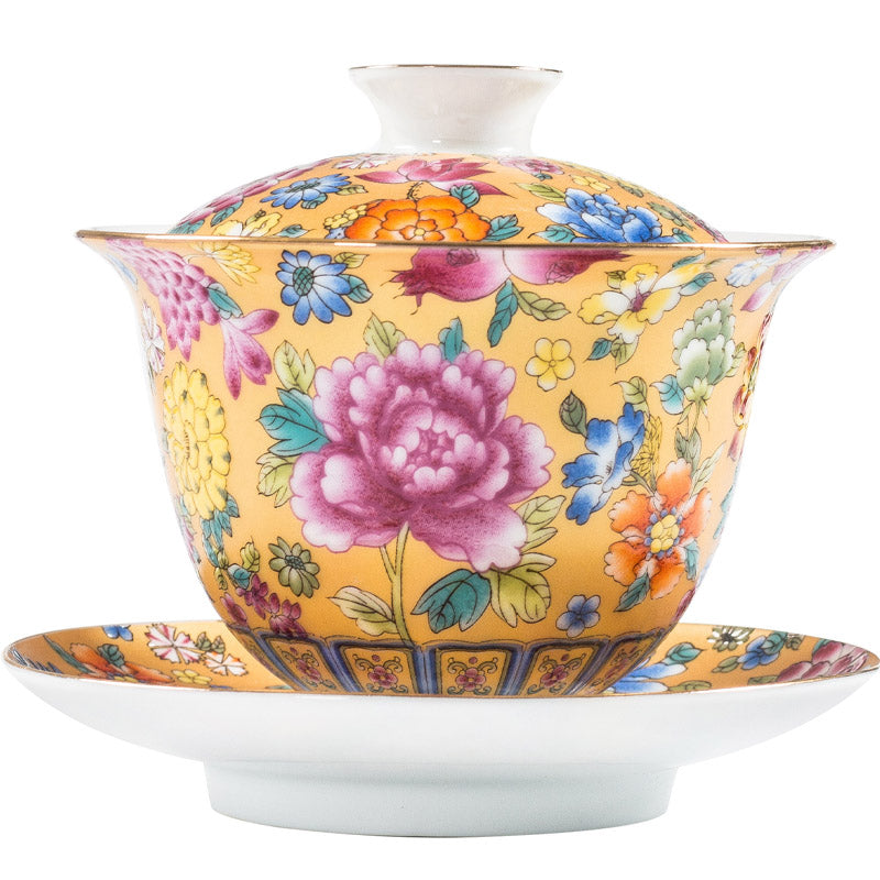 Buddha Stones Peony Flowers Ceramic Gaiwan Sancai Teacup Kung Fu Tea Cup And Saucer With Lid - image 9