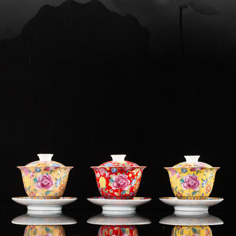 Buddha Stones Peony Flowers Ceramic Gaiwan Sancai Teacup Kung Fu Tea Cup And Saucer With Lid - image 15