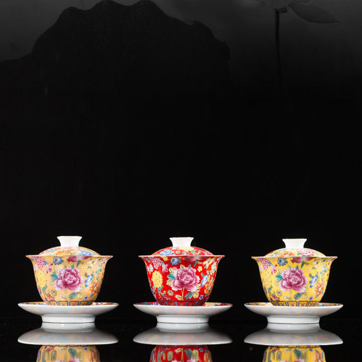 Buddha Stones Peony Flowers Ceramic Gaiwan Sancai Teacup Kung Fu Tea Cup And Saucer With Lid - image 15