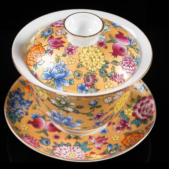 Buddha Stones Peony Flowers Ceramic Gaiwan Sancai Teacup Kung Fu Tea Cup And Saucer With Lid - image 3