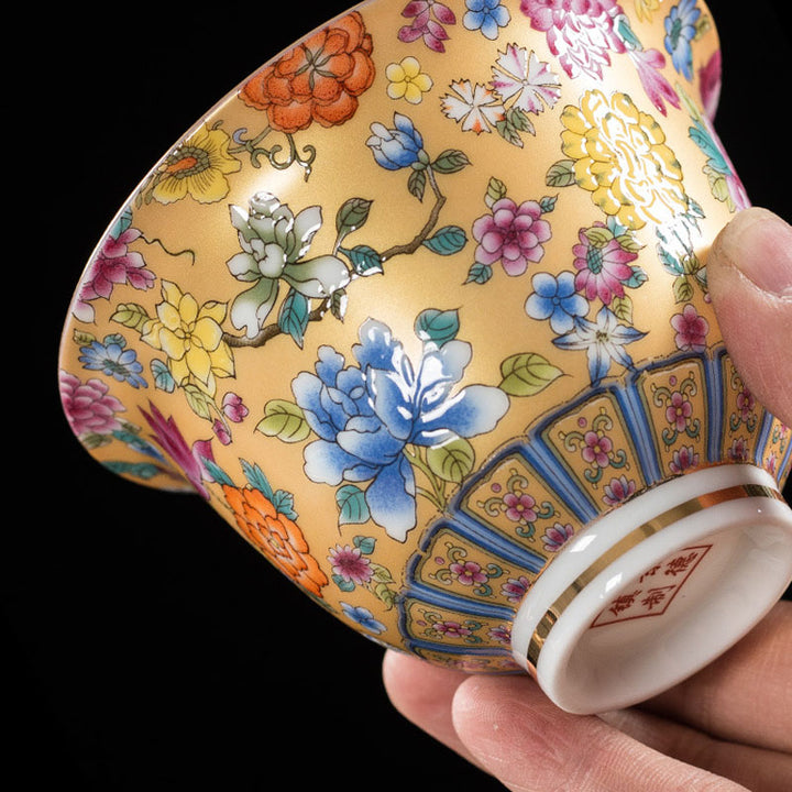 Buddha Stones Peony Flowers Ceramic Gaiwan Sancai Teacup Kung Fu Tea Cup And Saucer With Lid - image 4