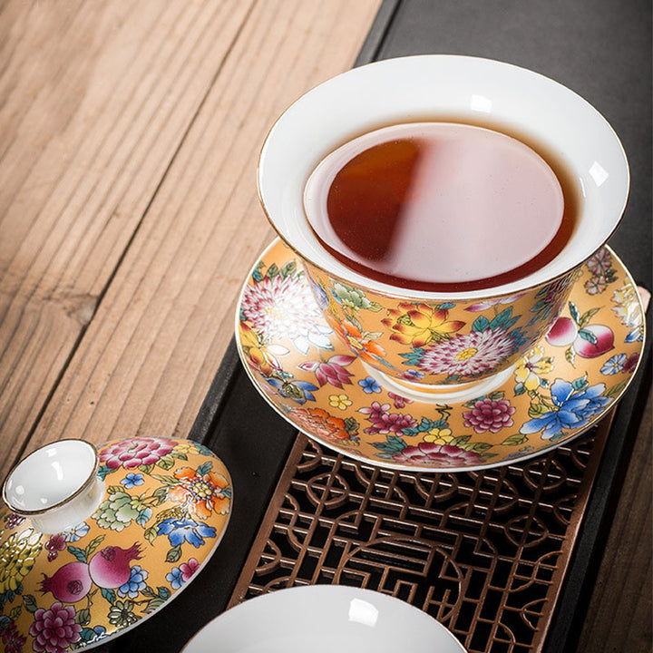 Buddha Stones Peony Flowers Ceramic Gaiwan Sancai Teacup Kung Fu Tea Cup And Saucer With Lid - image 8