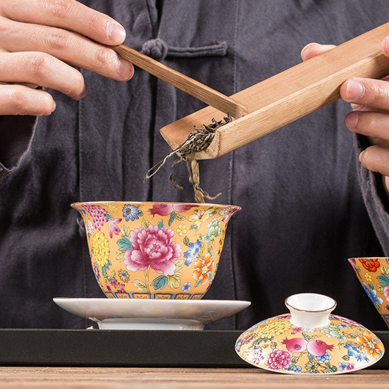 Buddha Stones Peony Flowers Ceramic Gaiwan Sancai Teacup Kung Fu Tea Cup And Saucer With Lid - image 6