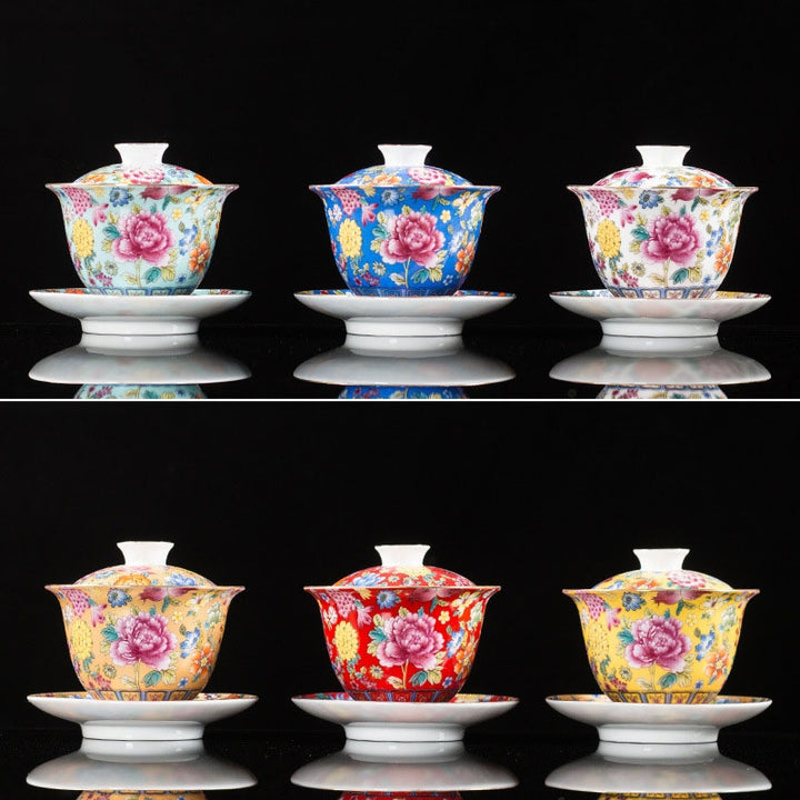 Buddha Stones Peony Flowers Ceramic Gaiwan Sancai Teacup Kung Fu Tea Cup And Saucer With Lid - image 1