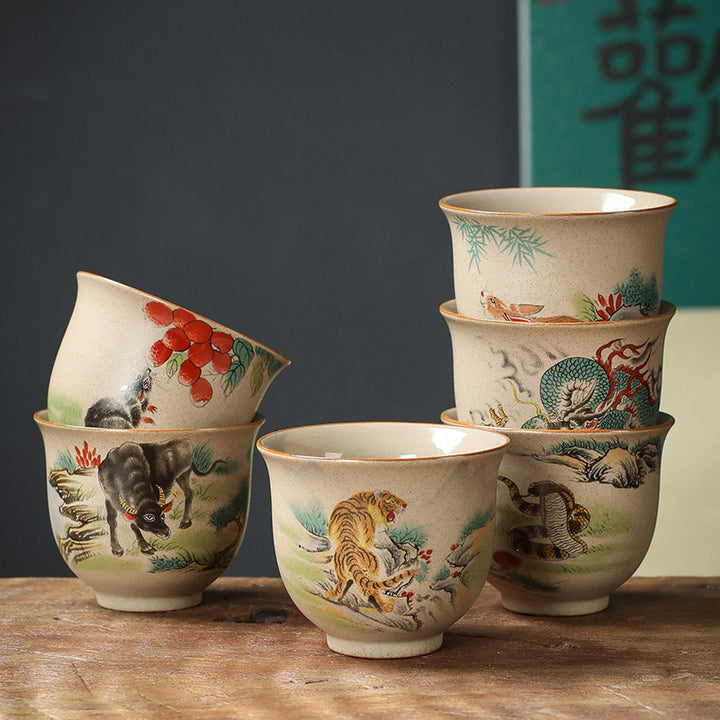 Buddha Stones 12 Chinese Zodiac Ceramic Teacup Kung Fu Tea Cup 130ml - image 0