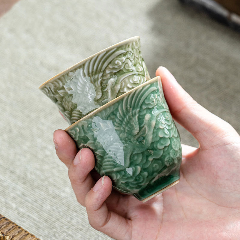 Buddha Stones Crane Pine Ceramic Teacup Kung Fu Tea Cup 80ml - image 1
