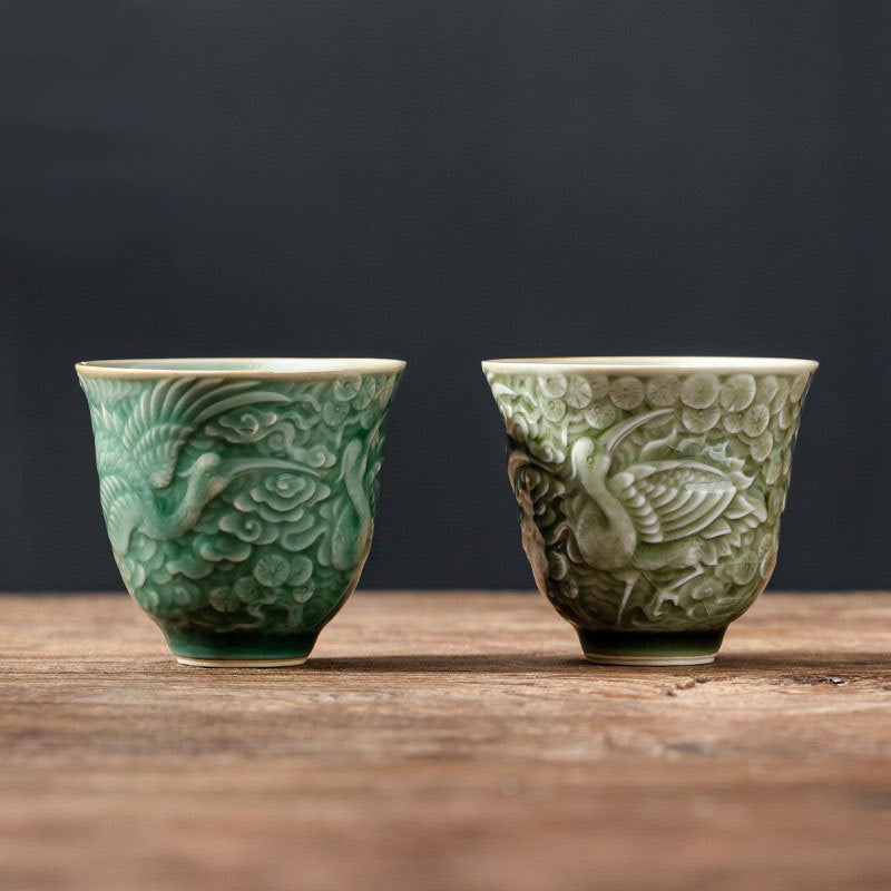 Buddha Stones Crane Pine Ceramic Teacup Kung Fu Tea Cup 80ml - image 0
