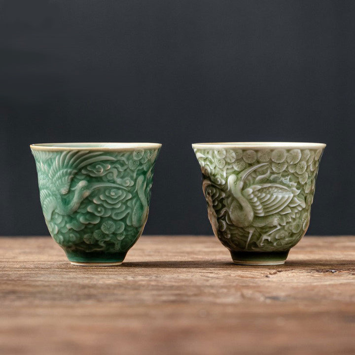 Buddha Stones Crane Pine Ceramic Teacup Kung Fu Tea Cup 80ml - image 0