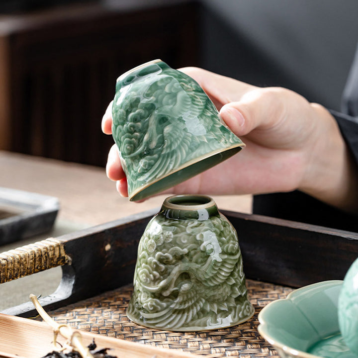 Buddha Stones Crane Pine Ceramic Teacup Kung Fu Tea Cup 80ml - image 3