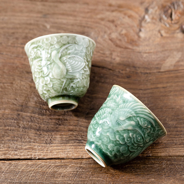 Buddha Stones Crane Pine Ceramic Teacup Kung Fu Tea Cup 80ml - image 11