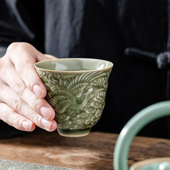 Buddha Stones Crane Pine Ceramic Teacup Kung Fu Tea Cup 80ml - image 10