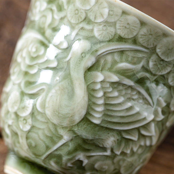 Buddha Stones Crane Pine Ceramic Teacup Kung Fu Tea Cup 80ml - image 8