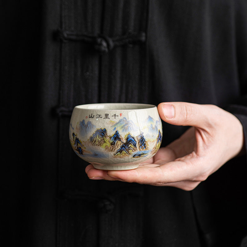 Buddha Stones A Panorama of Rivers and Mountains Ceramic Teacup Kung Fu Tea Cup 150ml - 7cm*5.4cm*150ml - image 0