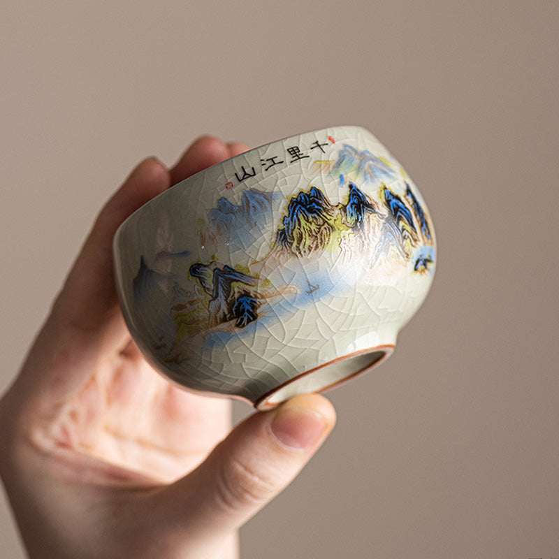 Buddha Stones A Panorama of Rivers and Mountains Ceramic Teacup Kung Fu Tea Cup 150ml - image 2