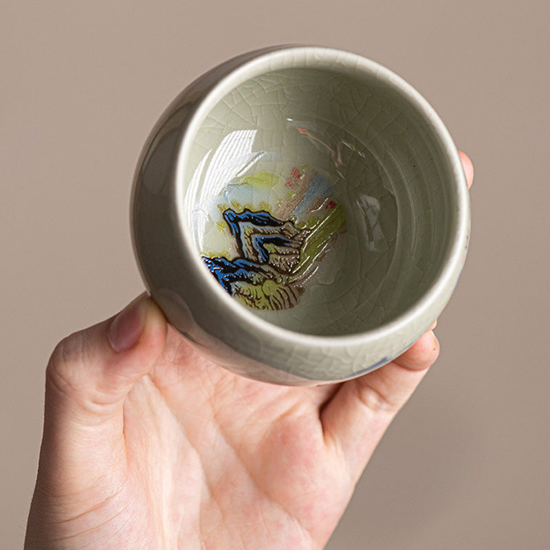 Buddha Stones A Panorama of Rivers and Mountains Ceramic Teacup Kung Fu Tea Cup 150ml - image 3